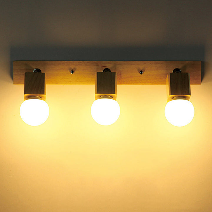 Applique murale de salle de bain au design moderne minimaliste, longue barre rotative carrée en bois massif avec quincaillerie, lampe vanity à 2/3/4 lumières pour couloir 