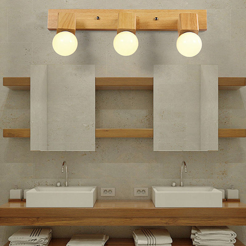 Applique murale de salle de bain au design moderne minimaliste, longue barre rotative carrée en bois massif avec quincaillerie, lampe vanity à 2/3/4 lumières pour couloir 