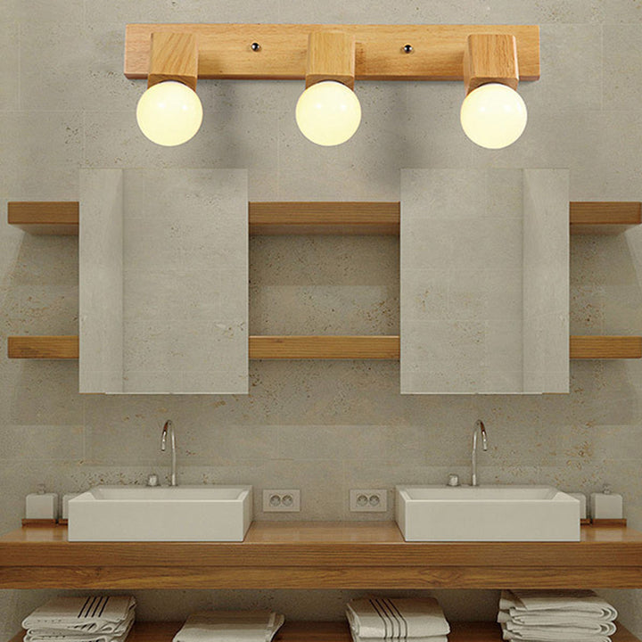 Applique murale de salle de bain au design moderne minimaliste, longue barre rotative carrée en bois massif avec quincaillerie, lampe vanity à 2/3/4 lumières pour couloir 