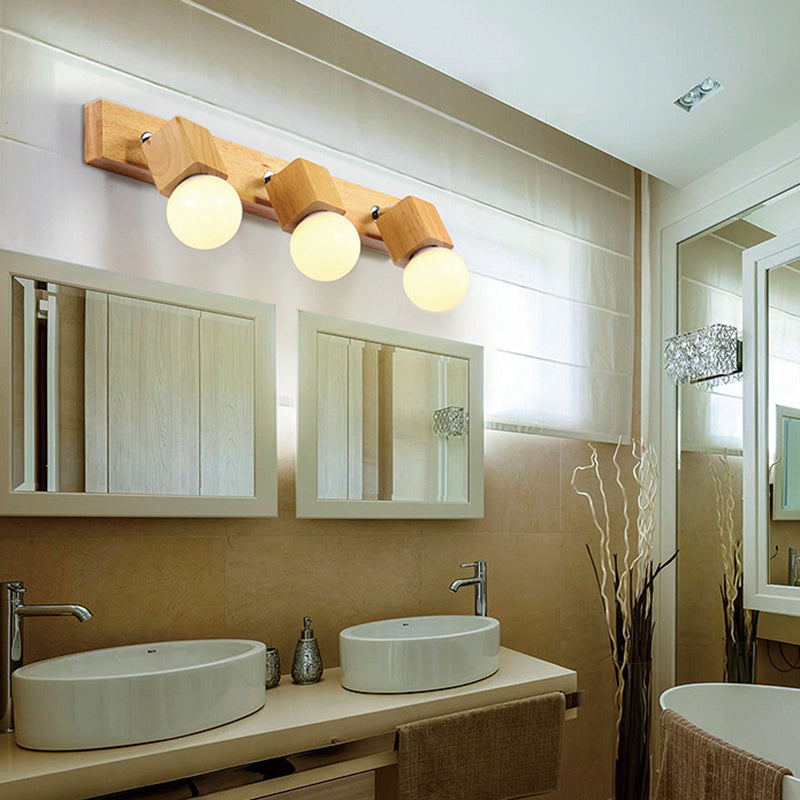 Applique murale de salle de bain au design moderne minimaliste, longue barre rotative carrée en bois massif avec quincaillerie, lampe vanity à 2/3/4 lumières pour couloir 