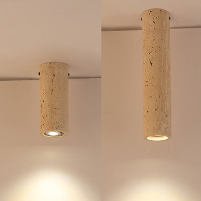 Modern Minimalist Cylindrical Yellow Travertine Iron 1-Light Flush Mount Ceiling Light For Entryway
