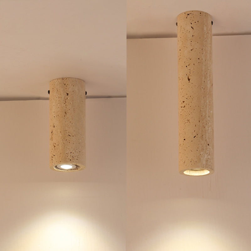 Modern Minimalist Cylindrical Yellow Travertine Iron 1-Light Flush Mount Ceiling Light For Entryway