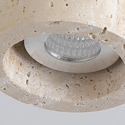 Modern Minimalist Cylindrical Yellow Travertine Iron 1-Light Flush Mount Ceiling Light For Entryway