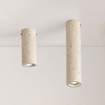 Modern Minimalist Cylindrical Yellow Travertine Iron 1-Light Flush Mount Ceiling Light For Entryway