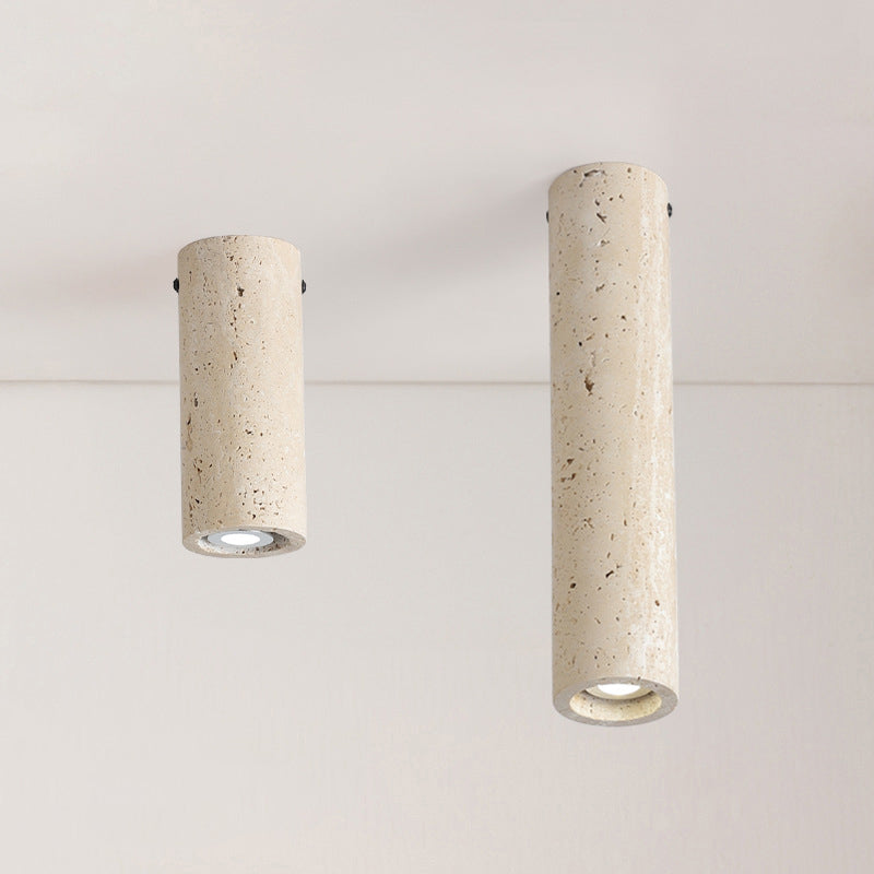 Modern Minimalist Cylindrical Yellow Travertine Iron 1-Light Flush Mount Ceiling Light For Entryway