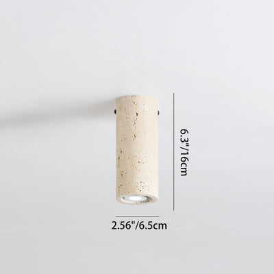 Modern Minimalist Cylindrical Yellow Travertine Iron 1-Light Flush Mount Ceiling Light For Entryway