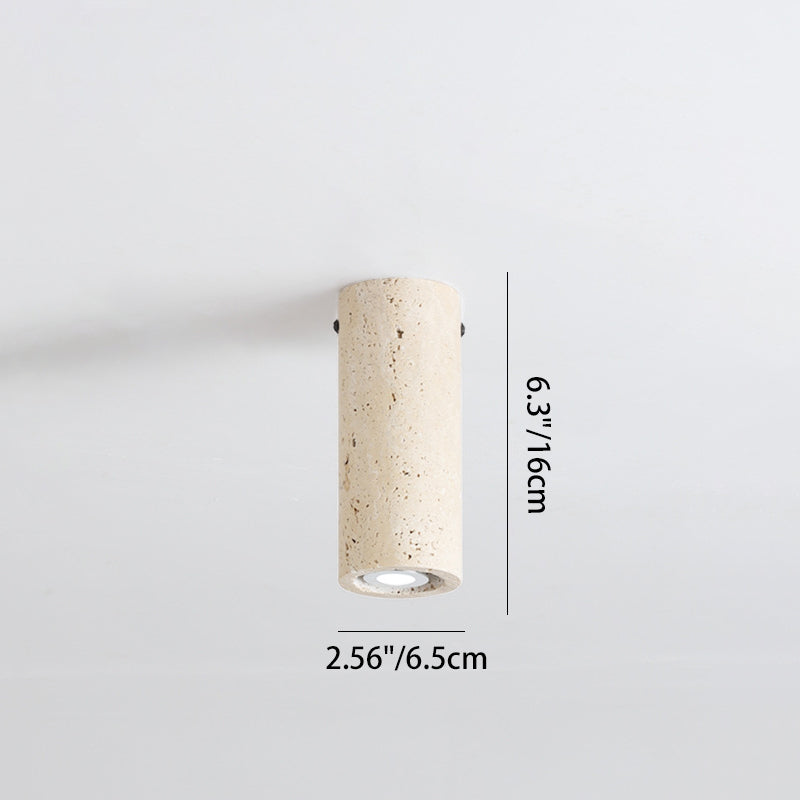 Modern Minimalist Cylindrical Yellow Travertine Iron 1-Light Flush Mount Ceiling Light For Entryway