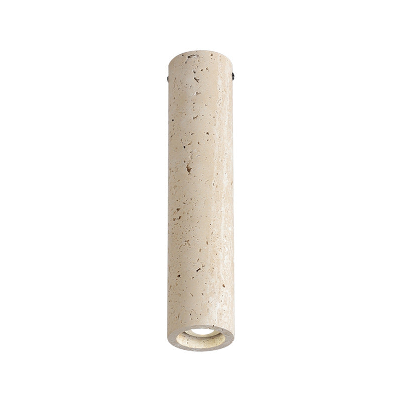 Modern Minimalist Cylindrical Yellow Travertine Iron 1-Light Flush Mount Ceiling Light For Entryway