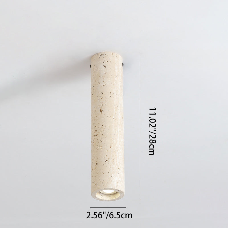 Modern Minimalist Cylindrical Yellow Travertine Iron 1-Light Flush Mount Ceiling Light For Entryway