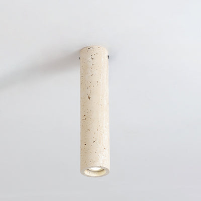 Modern Minimalist Cylindrical Yellow Travertine Iron 1-Light Flush Mount Ceiling Light For Entryway