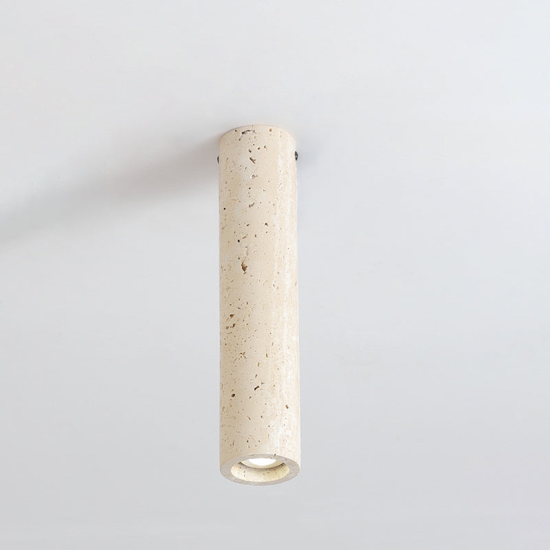 Modern Minimalist Cylindrical Yellow Travertine Iron 1-Light Flush Mount Ceiling Light For Entryway