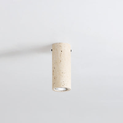 Modern Minimalist Cylindrical Yellow Travertine Iron 1-Light Flush Mount Ceiling Light For Entryway