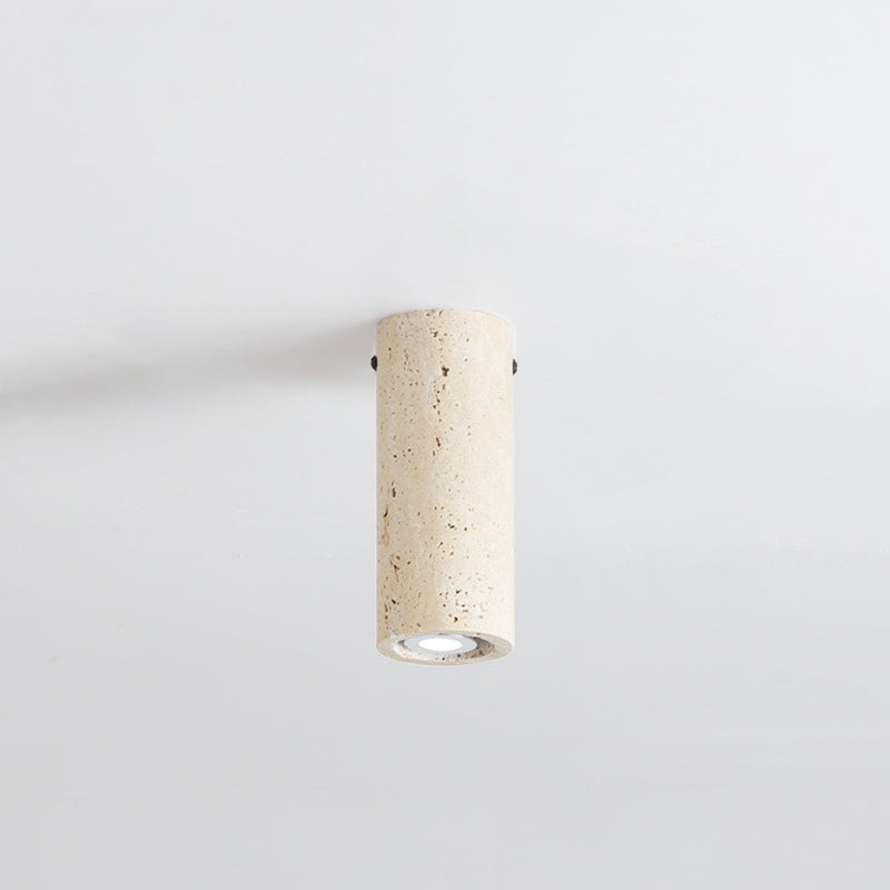 Modern Minimalist Cylindrical Yellow Travertine Iron 1-Light Flush Mount Ceiling Light For Entryway