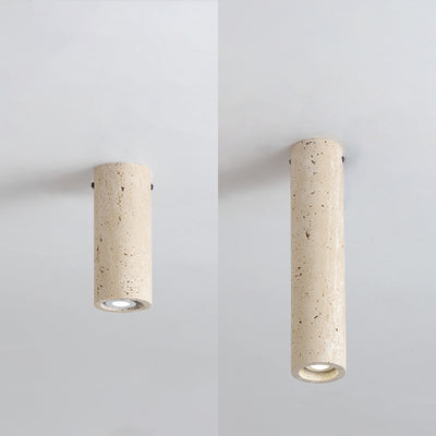 Modern Minimalist Cylindrical Yellow Travertine Iron 1-Light Flush Mount Ceiling Light For Entryway