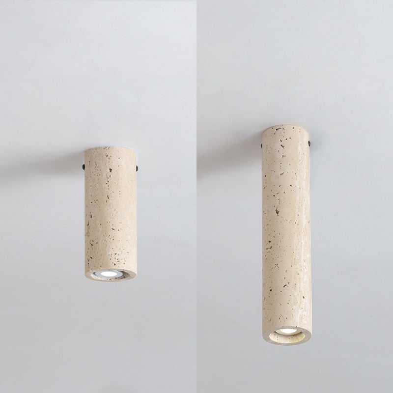 Modern Minimalist Cylindrical Yellow Travertine Iron 1-Light Flush Mount Ceiling Light For Entryway