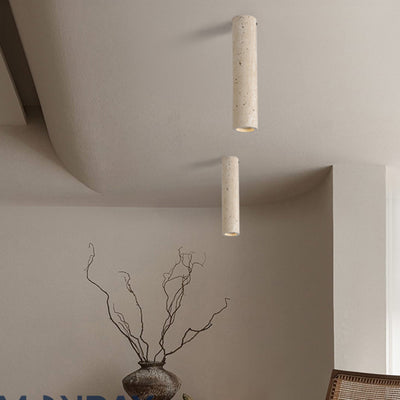 Modern Minimalist Cylindrical Yellow Travertine Iron 1-Light Flush Mount Ceiling Light For Entryway