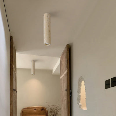 Modern Minimalist Cylindrical Yellow Travertine Iron 1-Light Flush Mount Ceiling Light For Entryway