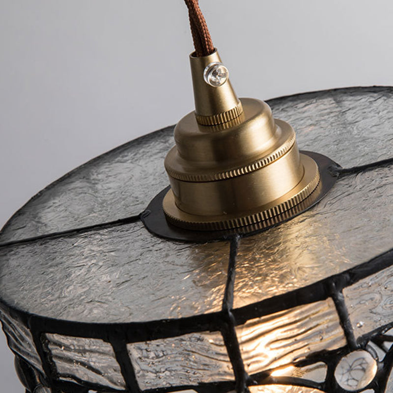 Contemporary Nordic Cylindrical Hollowed-Out Flower Copper Glass 1-Light Pendant Light For Living Room
