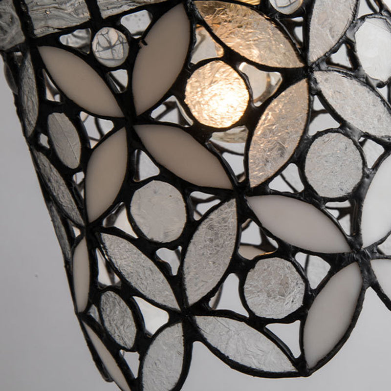 Contemporary Nordic Cylindrical Hollowed-Out Flower Copper Glass 1-Light Pendant Light For Living Room