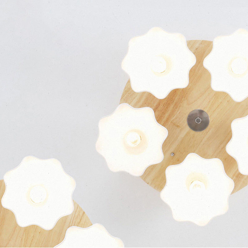 Contemporary Scandinavian Flower Rubberwood Ceramic 3/5-Light Semi-Flush Mount Light For Entryway