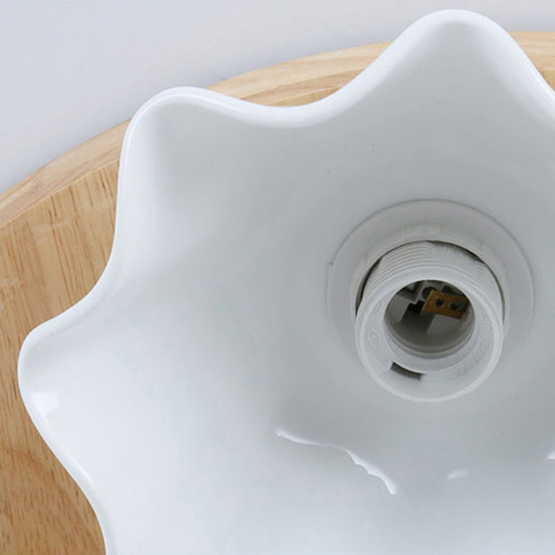 Contemporary Scandinavian Flower Rubberwood Ceramic 3/5-Light Semi-Flush Mount Light For Entryway
