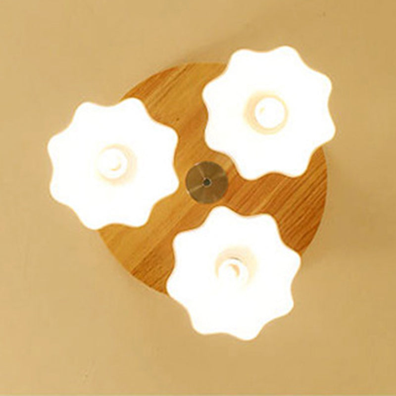 Contemporary Scandinavian Flower Rubberwood Ceramic 3/5-Light Semi-Flush Mount Light For Entryway