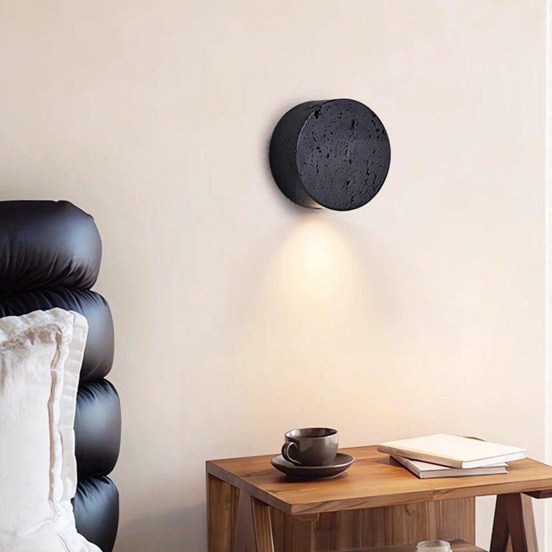 Modern Minimalist Round Yellow Travertine 1-Light Wall Sconce Lamp For Hallway