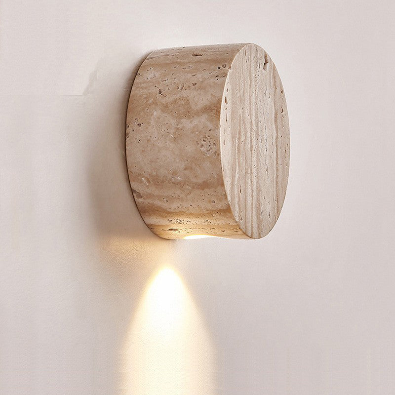 Modern Minimalist Round Yellow Travertine 1-Light Wall Sconce Lamp For Hallway