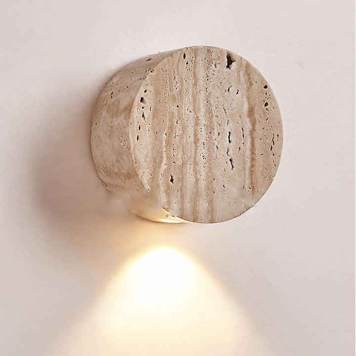Modern Minimalist Round Yellow Travertine 1-Light Wall Sconce Lamp For Hallway