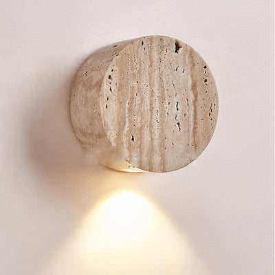 Modern Minimalist Round Yellow Travertine 1-Light Wall Sconce Lamp For Hallway