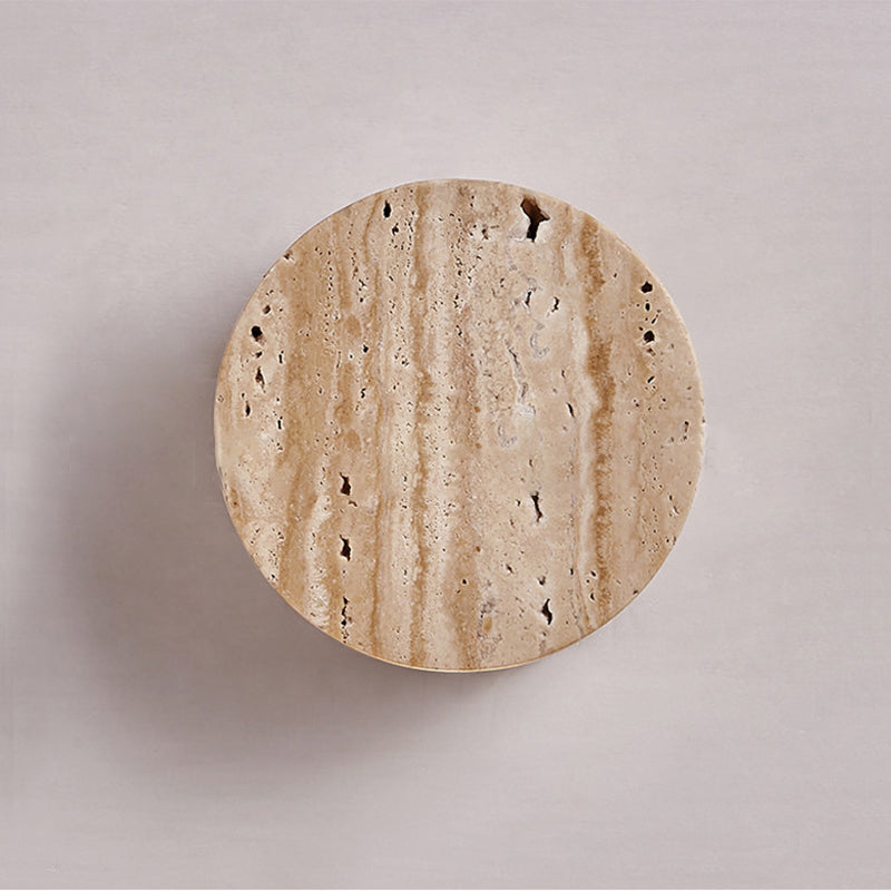Modern Minimalist Round Yellow Travertine 1-Light Wall Sconce Lamp For Hallway