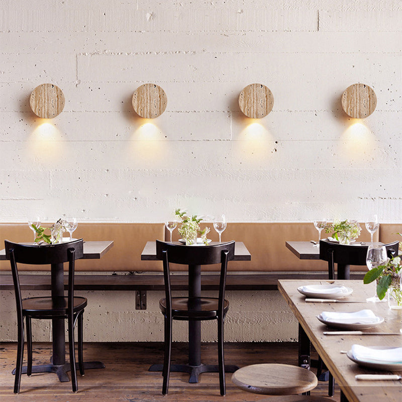 Modern Minimalist Round Yellow Travertine 1-Light Wall Sconce Lamp For Hallway