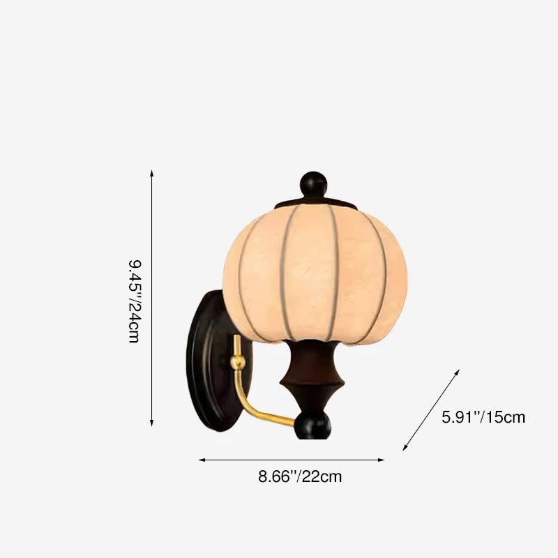 Traditional Vintage Round Ash Wood Faux Silk 1-Light Wall Sconce Lamp For Bedroom