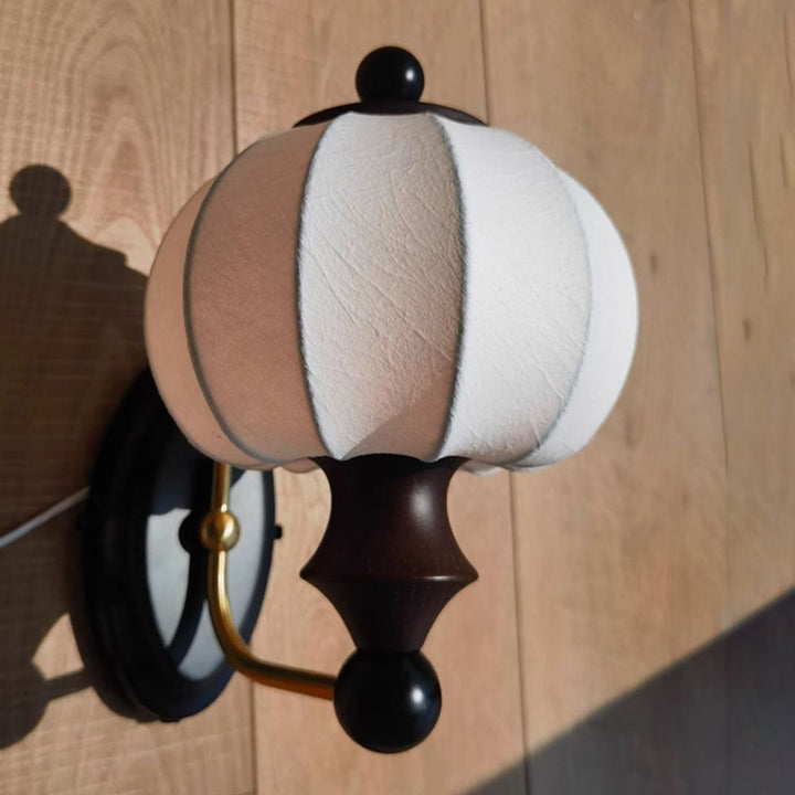 Traditional Vintage Round Ash Wood Faux Silk 1-Light Wall Sconce Lamp For Bedroom
