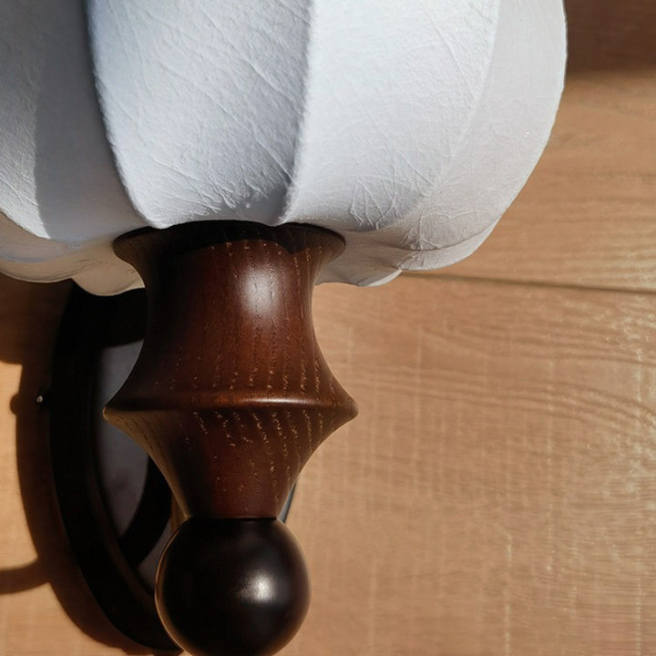 Traditional Vintage Round Ash Wood Faux Silk 1-Light Wall Sconce Lamp For Bedroom