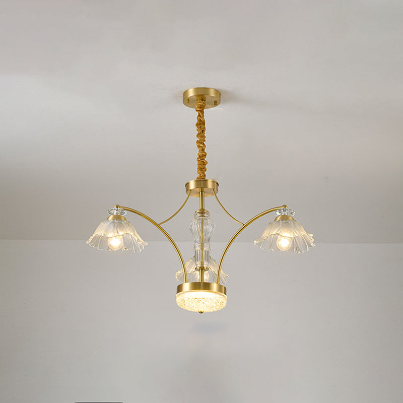 Contemporary Luxury Flower Copper Crystal Glass 3/6/8/10-Light &amp; LED Chandelier For Living Room
