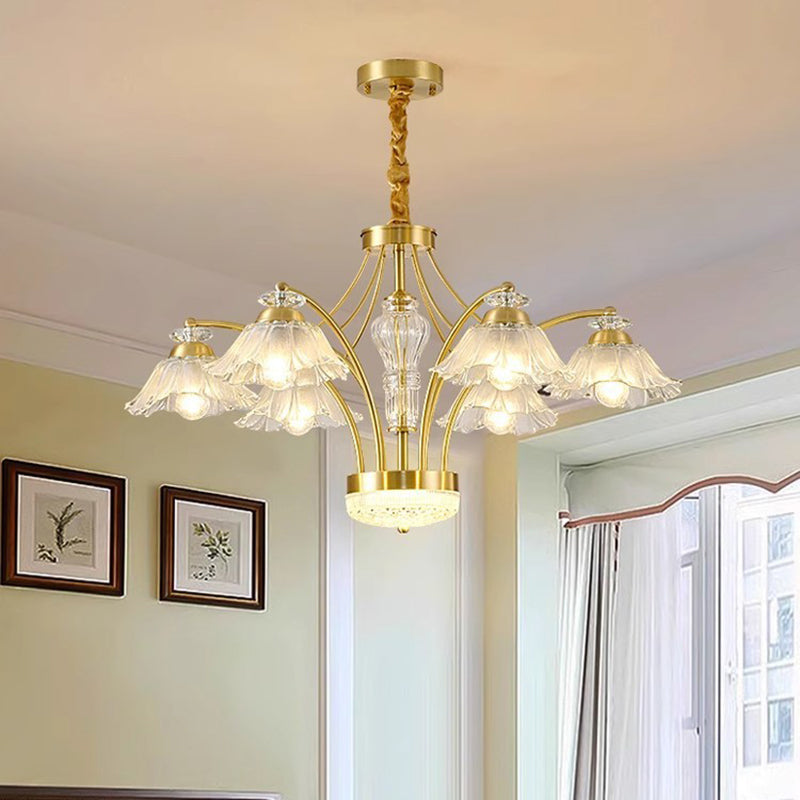 Contemporary Luxury Flower Copper Crystal Glass 3/6/8/10-Light & LED Chandelier For Living Room