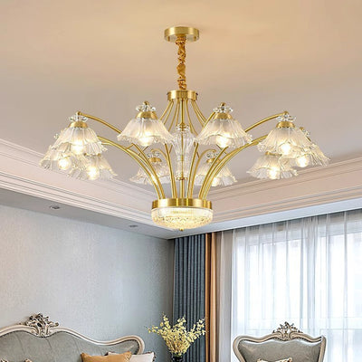 Contemporary Luxury Flower Copper Crystal Glass 3/6/8/10-Light & LED Chandelier For Living Room