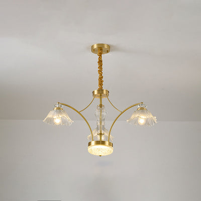 Contemporary Luxury Flower Copper Crystal Glass 3/6/8/10-Light & LED Chandelier For Living Room