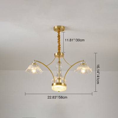 Contemporary Luxury Flower Copper Crystal Glass 3/6/8/10-Light & LED Chandelier For Living Room