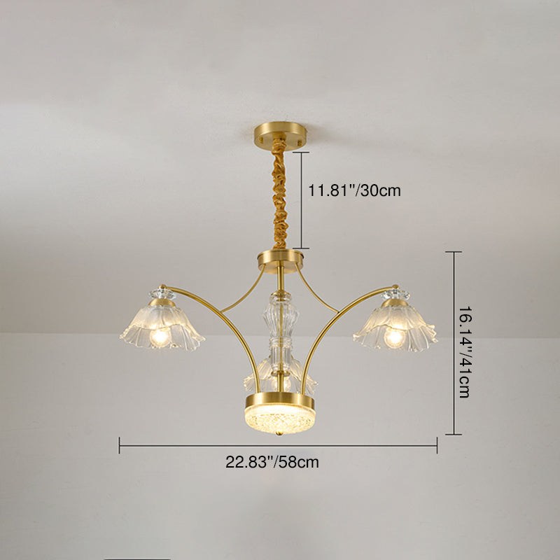 Contemporary Luxury Flower Copper Crystal Glass 3/6/8/10-Light & LED Chandelier For Living Room