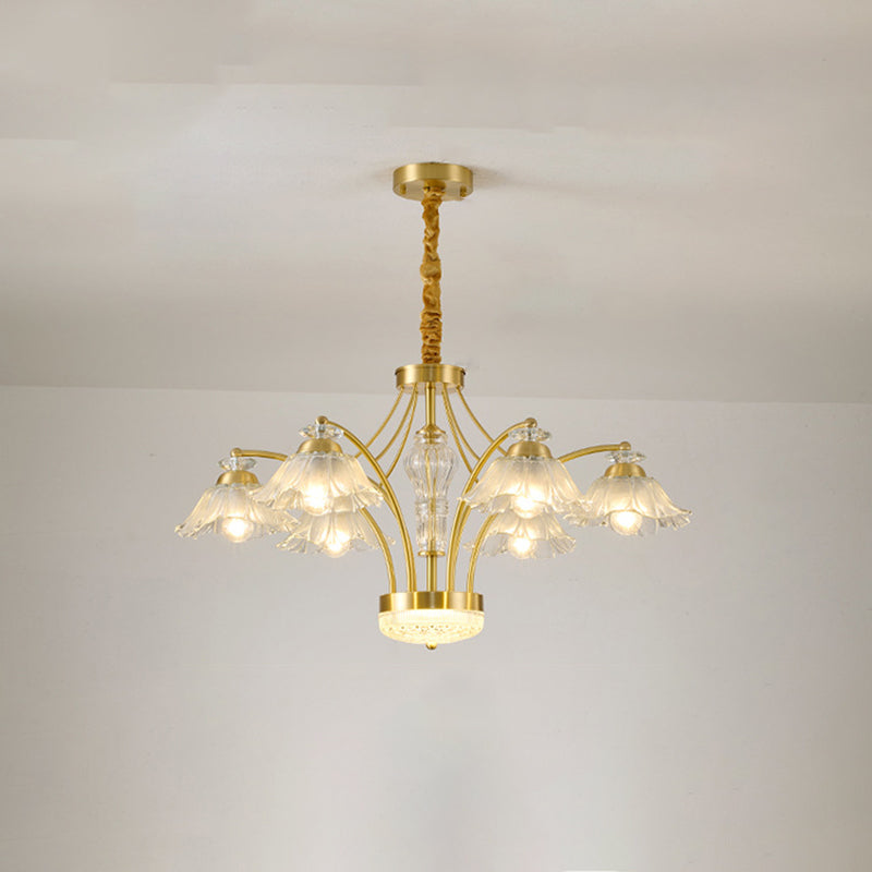 Contemporary Luxury Flower Copper Crystal Glass 3/6/8/10-Light &amp; LED Chandelier For Living Room