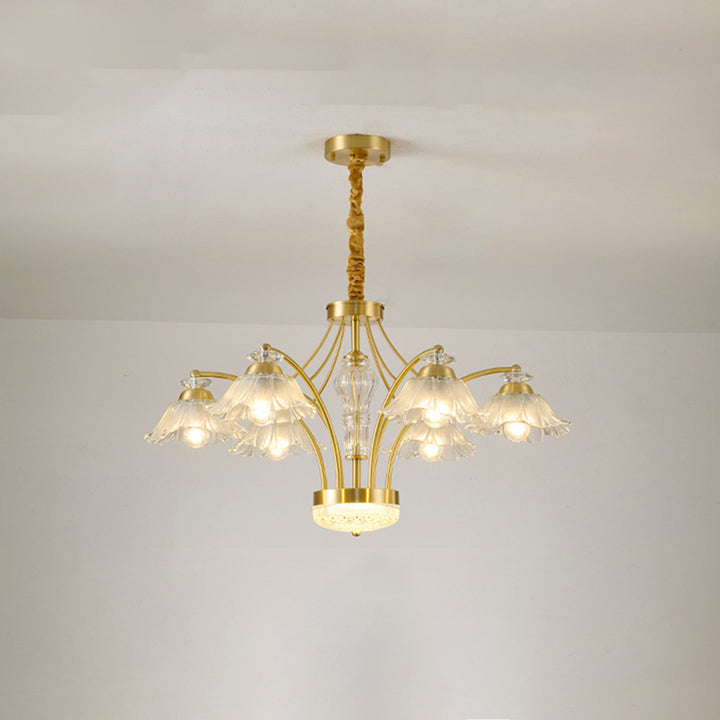 Contemporary Luxury Flower Copper Crystal Glass 3/6/8/10-Light &amp; LED Chandelier For Living Room