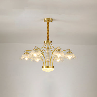 Contemporary Luxury Flower Copper Crystal Glass 3/6/8/10-Light & LED Chandelier For Living Room