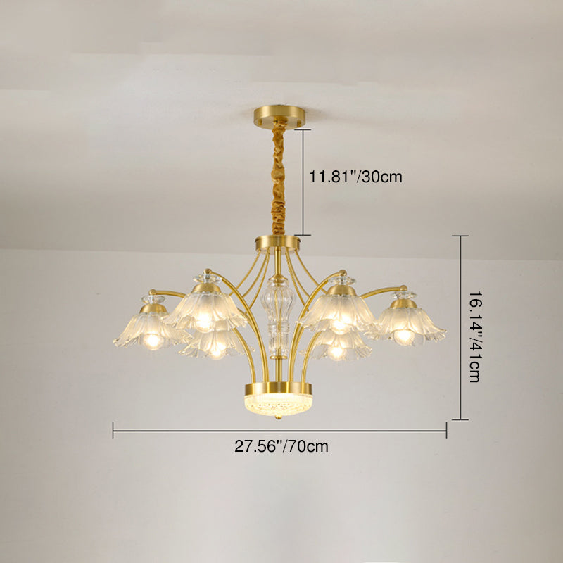 Contemporary Luxury Flower Copper Crystal Glass 3/6/8/10-Light &amp; LED Chandelier For Living Room