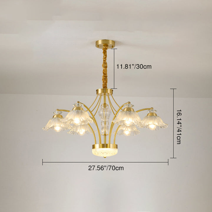 Contemporary Luxury Flower Copper Crystal Glass 3/6/8/10-Light &amp; LED Chandelier For Living Room