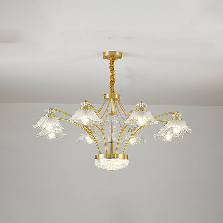 Contemporary Luxury Flower Copper Crystal Glass 3/6/8/10-Light &amp; LED Chandelier For Living Room