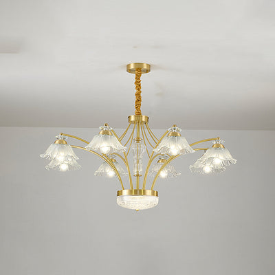 Contemporary Luxury Flower Copper Crystal Glass 3/6/8/10-Light & LED Chandelier For Living Room