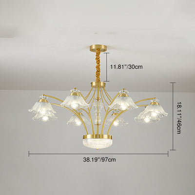 Contemporary Luxury Flower Copper Crystal Glass 3/6/8/10-Light & LED Chandelier For Living Room