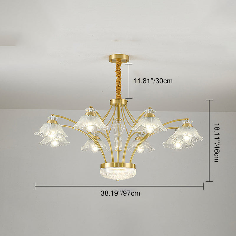 Contemporary Luxury Flower Copper Crystal Glass 3/6/8/10-Light & LED Chandelier For Living Room